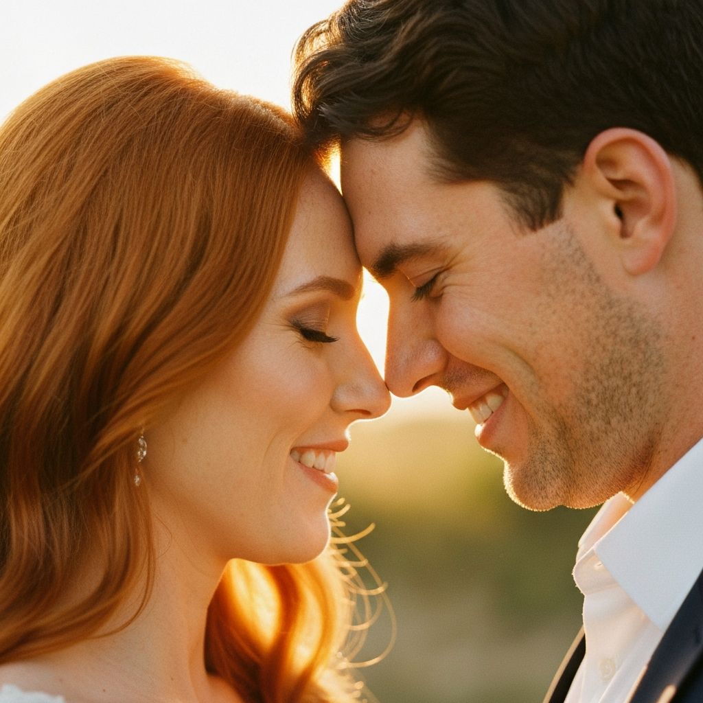 Intimate portrait of wedding couple